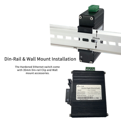Unmanaged Din Rail Media Converter 4 Port 10/100/1000T 6W 48VDC