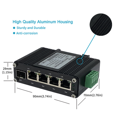 Unmanaged Din Rail Media Converter 4 Port 10/100/1000T 6W 48VDC